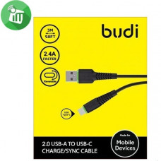 Кабель USB 2.0 to Type-C; 2.4A; 2,0m. Budi (тканевая оплетка)