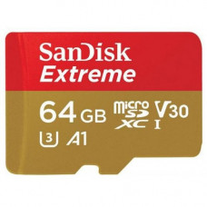 Карта памяти micro SDXC 64Gb SanDisk; Extreme; Class 10; V30 A1 UHS-I U3 R100/W60MB/s 4K; Wiith SD-adapter (SDSQXAF-064G-GN6MA)
