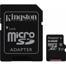 Карта памяти micro SDXC 64Gb Kingston; Class 10 UHS-I; With SD-adapter (SDC10G2/64GB)