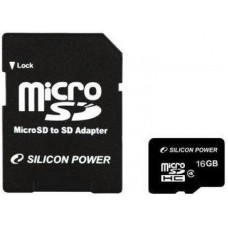 Карта памяти micro SDHC 16Gb Silicon Power; Class 4; With SD-adapter (SP016GBSTH004V10-SP)