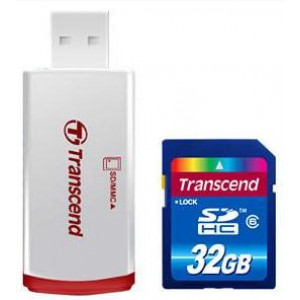 Карта памяти SDHC 32Gb Transcend (TS32GSDHC6-P2); Class6; + RDP2 card reader